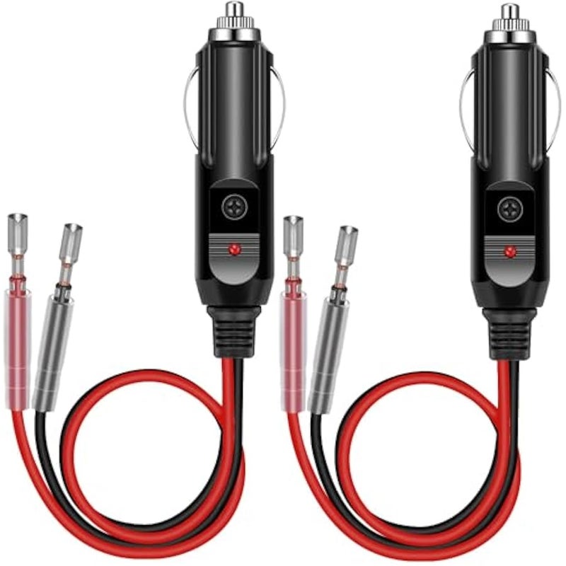 Cigarette Lighter Adapter,Car Cigarette Lighter Male 12v Plug,with Leads & LED Light,16AWG/15A Fuse/1FT/ 2 Pack (1# 1to2) - Image 1