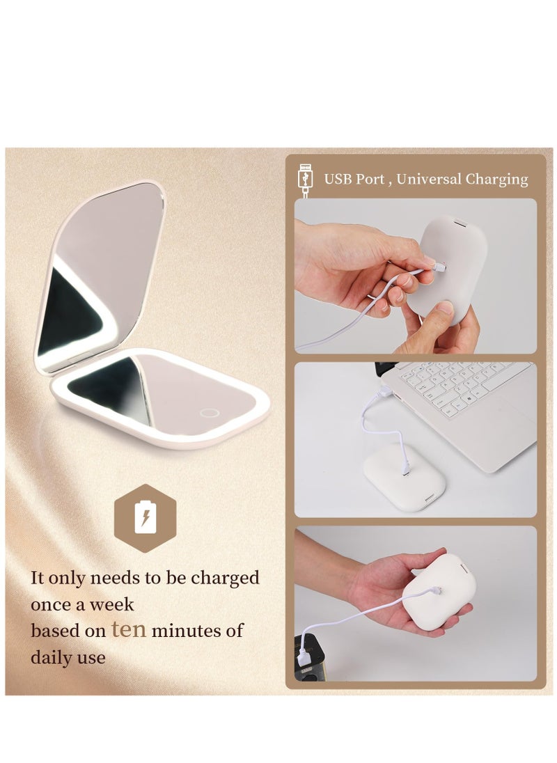 Arabest - LED Compact Mirror with 3-Color Light, Small Travel Mirror with 1X/2X Magnifying for Purse, Pocket, Handheld 2-Sided Makeup Mirror for Women - Image 1