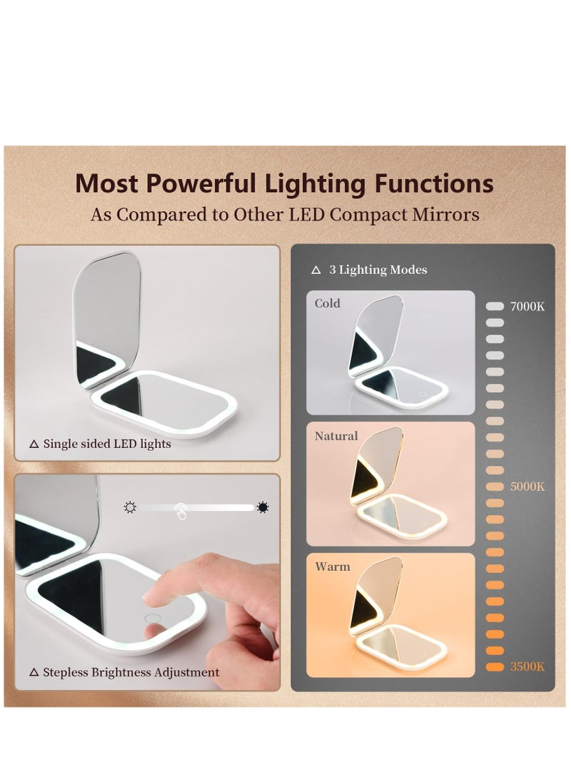 Arabest - LED Compact Mirror with 3-Color Light, Small Travel Mirror with 1X/2X Magnifying for Purse, Pocket, Handheld 2-Sided Makeup Mirror for Women - Image 1