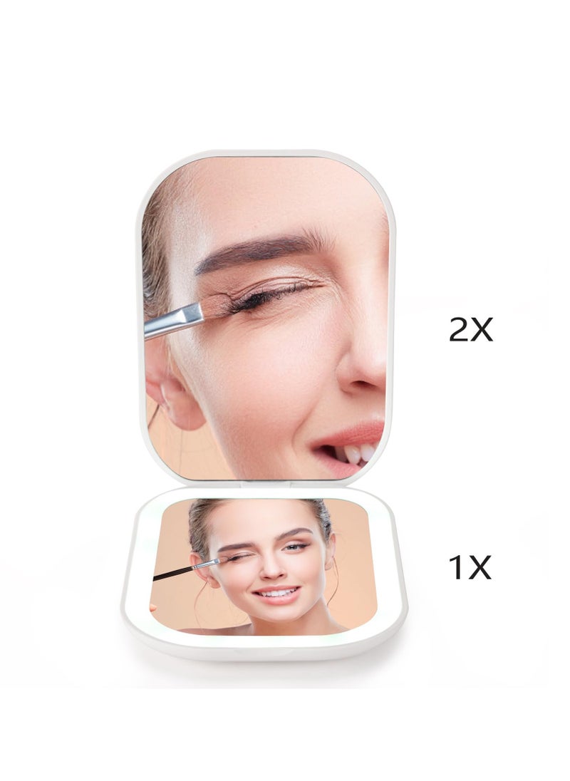 Arabest - LED Compact Mirror with 3-Color Light, Small Travel Mirror with 1X/2X Magnifying for Purse, Pocket, Handheld 2-Sided Makeup Mirror for Women - Image 1