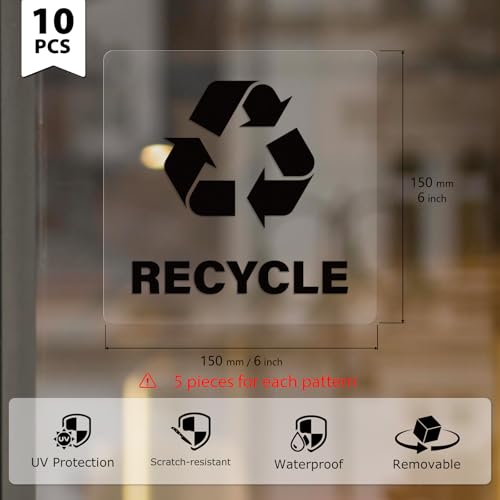 YIKIADA 10 Pack Recycle and Trash Square Stickers 6 6 Inches Black Vinyl Transparent Recycling Bin Decals Self Adhesive Waterproof UV Resistant Sign for Garbage Cans Home Business - Image 3