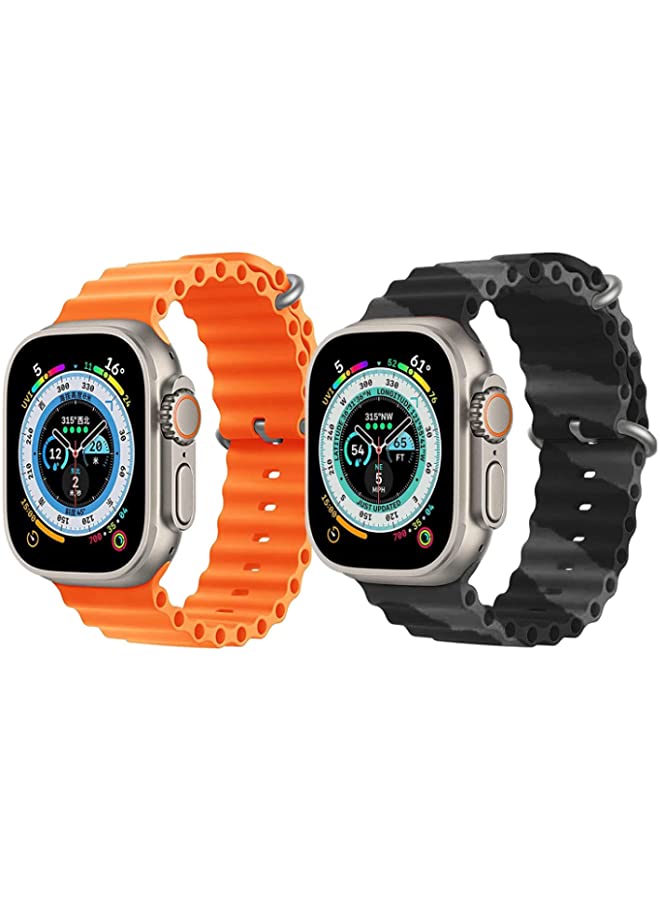 vesus Silicone Ocean Band Strap for Apple Watch Ultra 8 49mm Orange Single Color Strap with Black/Gray Double Line Strap Set of 2