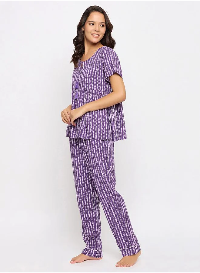 Clovia All Over Print Top & Pyjama Set by Styli
