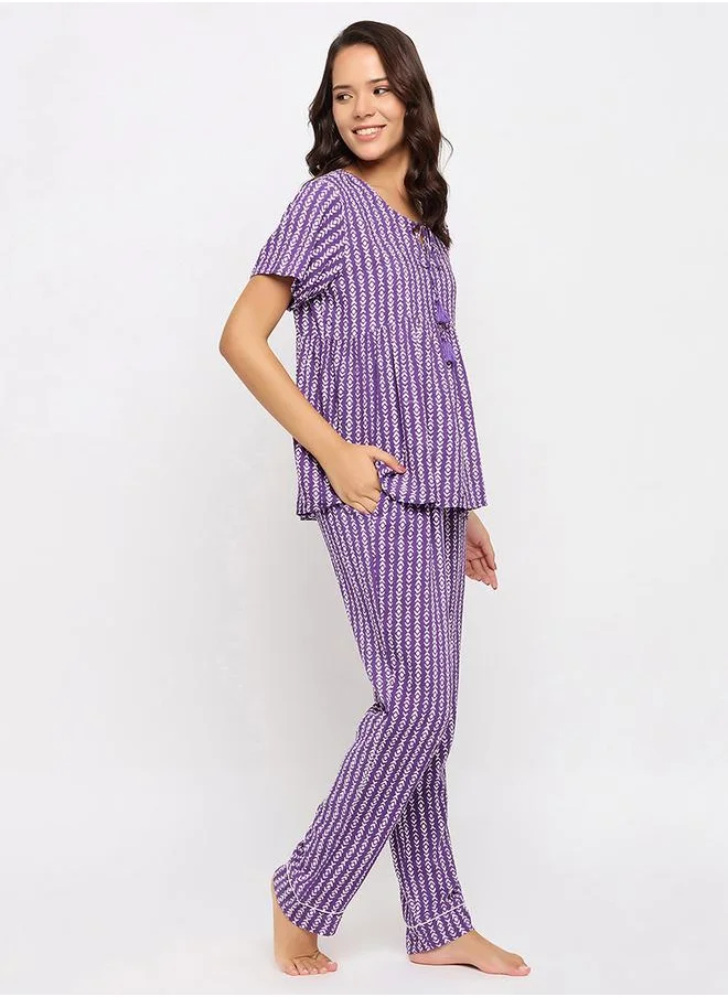 Clovia All Over Print Top & Pyjama Set by Styli