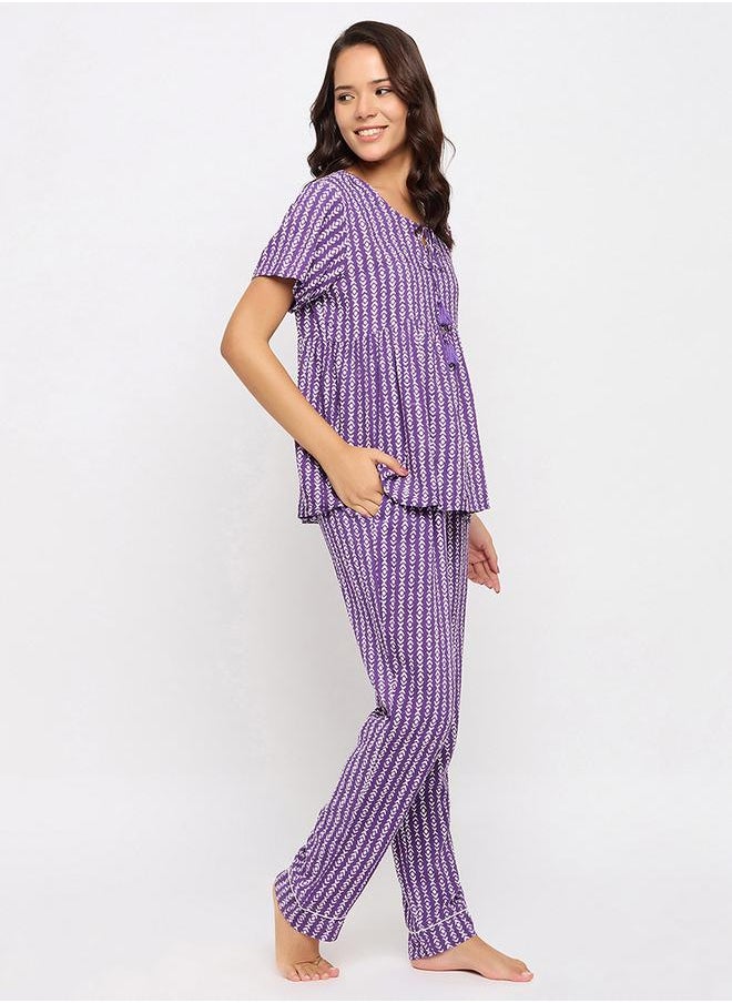 Clovia All Over Print Top & Pyjama Set by Styli  - Image 4