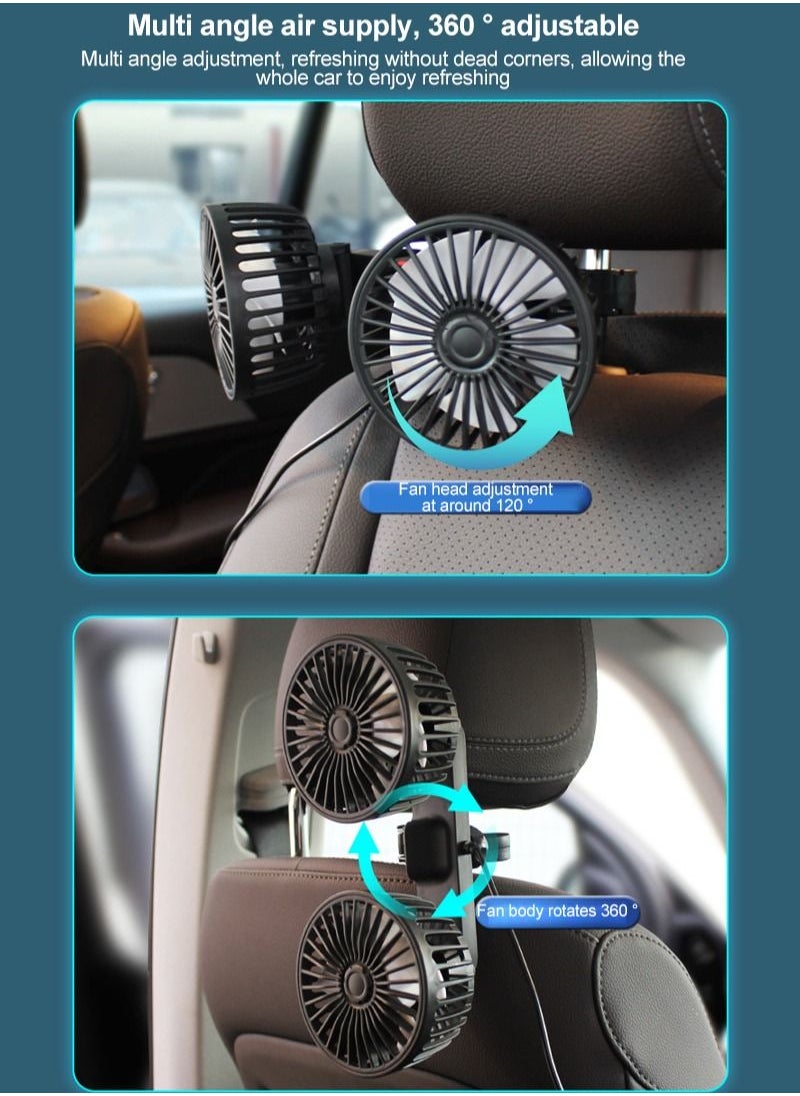 Sharpdo - 3-Speeds Car Fan 360° Adjustable USB Back Row Dual Head  Fan 10W - Image 1
