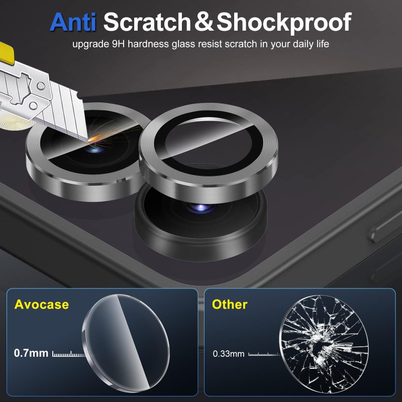 Avocase for Samsung Galaxy Z Flip 7 Camera Lens Protector, Individual Metal Ring Tempered Glass Lens Cover, [Strong Adsorption] Scratch Resistant Ultra-Thin HD Clear Lens Cover, 1 Set-Black - Image 3