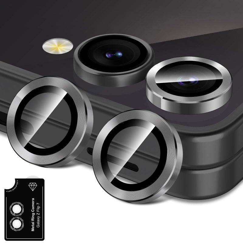 Avocase for Samsung Galaxy Z Flip 7 Camera Lens Protector, Individual Metal Ring Tempered Glass Lens Cover, [Strong Adsorption] Scratch Resistant Ultra-Thin HD Clear Lens Cover, 1 Set-Black - Image 1