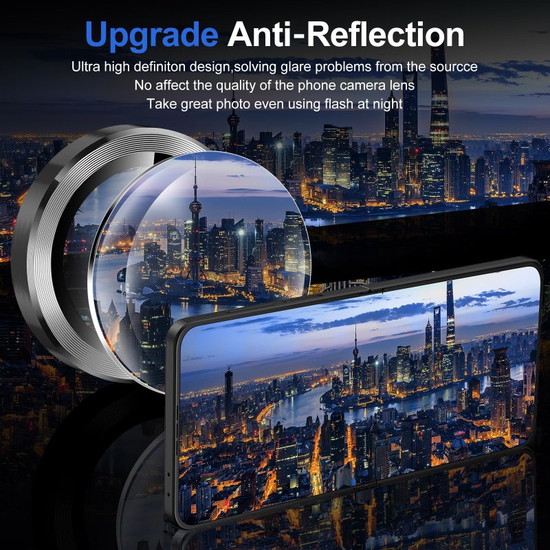 Avocase for Samsung Galaxy Z Flip 7 Camera Lens Protector, Individual Metal Ring Tempered Glass Lens Cover, [Strong Adsorption] Scratch Resistant Ultra-Thin HD Clear Lens Cover, 1 Set-Black - Image 4
