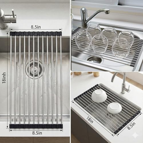 Jukusa Stainless Steel Sink Folding Vegetable Fruit and Dish Drying Drain Rack, Stainless Steel Roll-Up Over Sink Rack Kitchen Foldable Drying Drainer (Multicolor, Standard Size) - Image 2