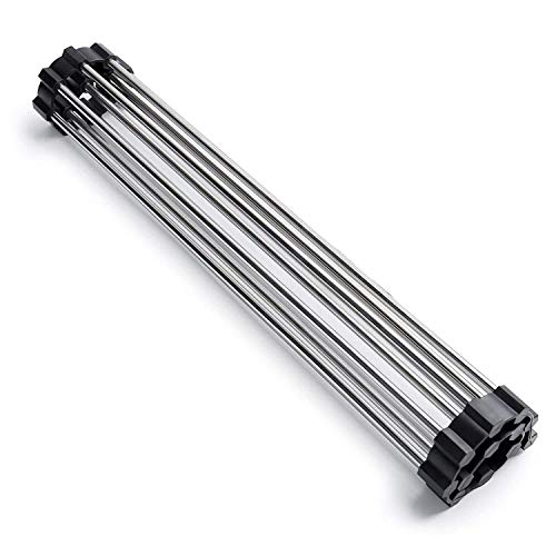 Jukusa Stainless Steel Sink Folding Vegetable Fruit and Dish Drying Drain Rack, Stainless Steel Roll-Up Over Sink Rack Kitchen Foldable Drying Drainer (Multicolor, Standard Size) - Image 1