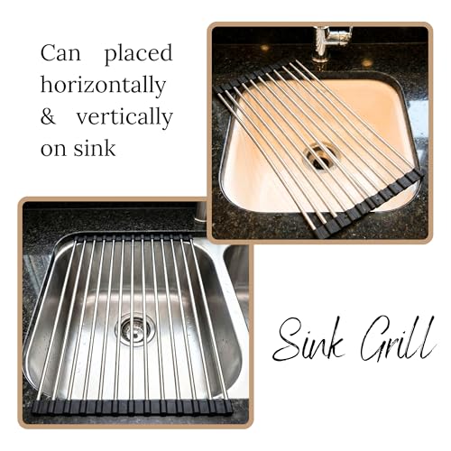 Jukusa Stainless Steel Sink Folding Vegetable Fruit and Dish Drying Drain Rack, Stainless Steel Roll-Up Over Sink Rack Kitchen Foldable Drying Drainer (Multicolor, Standard Size) - Image 3
