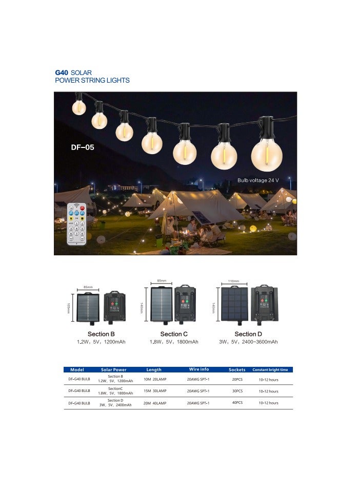 Smart Rahah Solar Powered  String Lights, 20M 3W 5V 2400mAh Auto On/Off Weatherproof Decorative Lighting for Garden, Patio, Yard (IP65, UV-Resistant PC Cover)  - Image 5