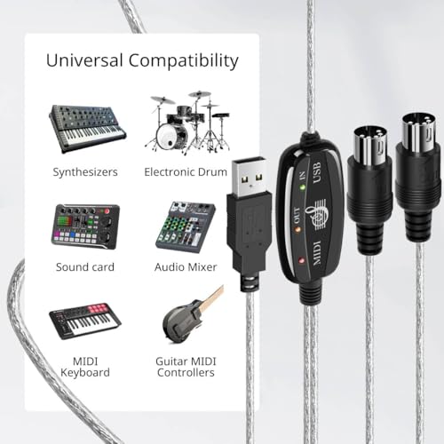 TNP Products TNP MIDI Cable Set to USB with Type C Adapter 2 in 1 MIDI Piano USB Cord from PC to Keyboard, Synthesizer, Electronic Drum, Electric Blow Pipe, 16 Channels for Windows, Mac, and Android - Image 5