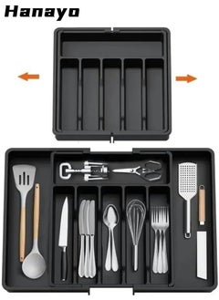 Hanayo Silverware Drawer Organizer Kitchen Drawer Organizer Durable Cutlery Holder  Expandable Utensil Tray for Kitchen Adjustable Plastic Storage Dividers for Spoons Forks Knives(Black)  - Image 1