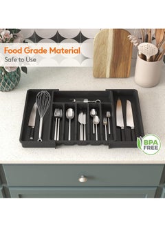 Hanayo Silverware Drawer Organizer Kitchen Drawer Organizer Durable Cutlery Holder  Expandable Utensil Tray for Kitchen Adjustable Plastic Storage Dividers for Spoons Forks Knives(Black)  - Image 5