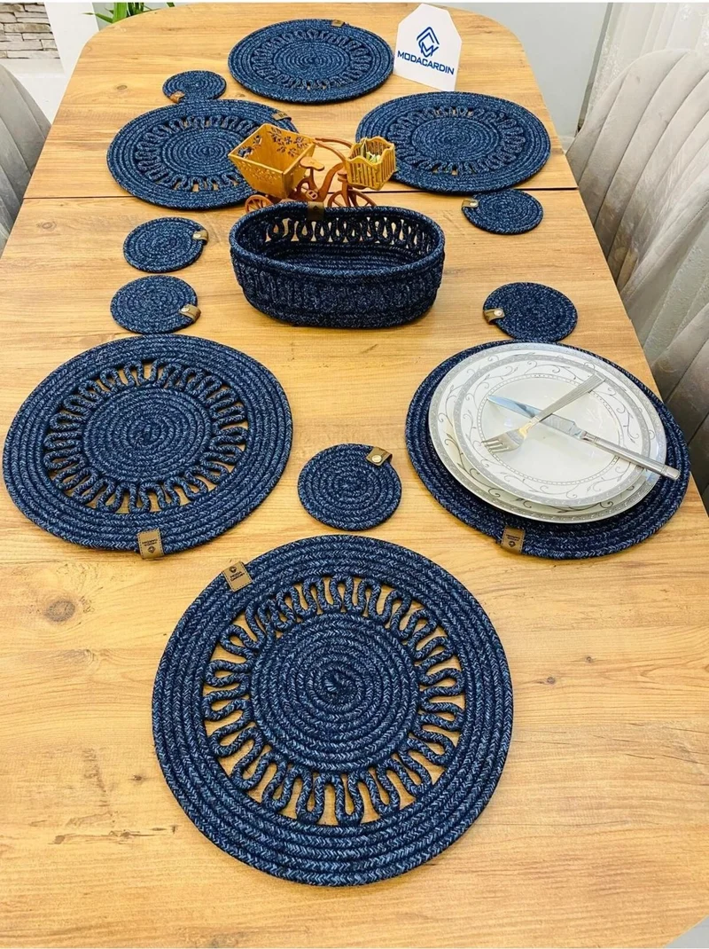 بدز ديري BDZ Leather Jute Wicker American Service Plate Coaster and Basket 13 Pieces