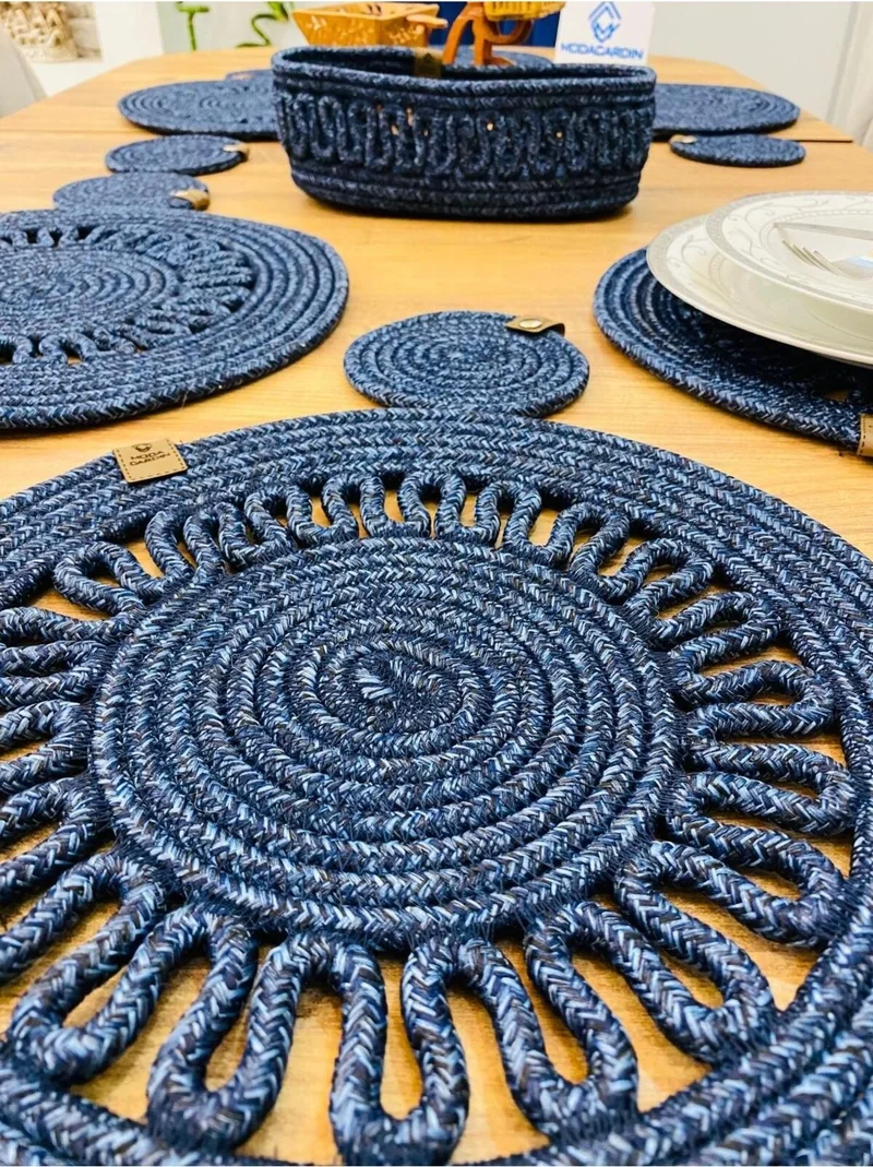 بدز ديري BDZ Leather Jute Wicker American Service Plate Coaster and Basket 13 Pieces