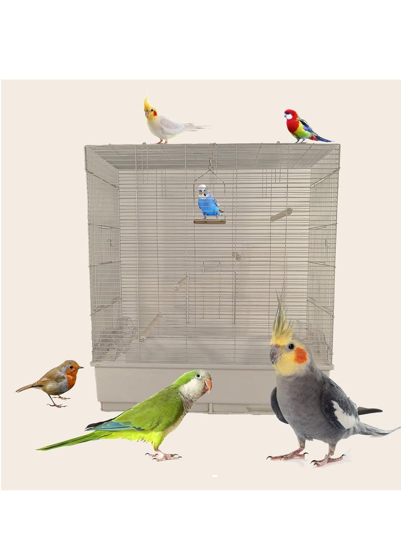 NNC PETS Bird Cage - Parrot Cage with Food Box, Metal Construction with Plastic Base, Entertaining Indoor Use, Easy to Assemble (80 cm Height)  - Image 1