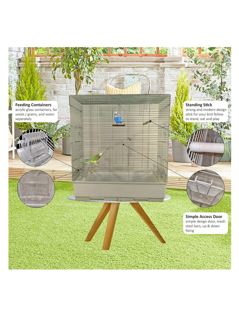 NNC PETS Bird Cage - Parrot Cage with Food Box, Metal Construction with Plastic Base, Entertaining Indoor Use, Easy to Assemble (80 cm Height)  - Image 3