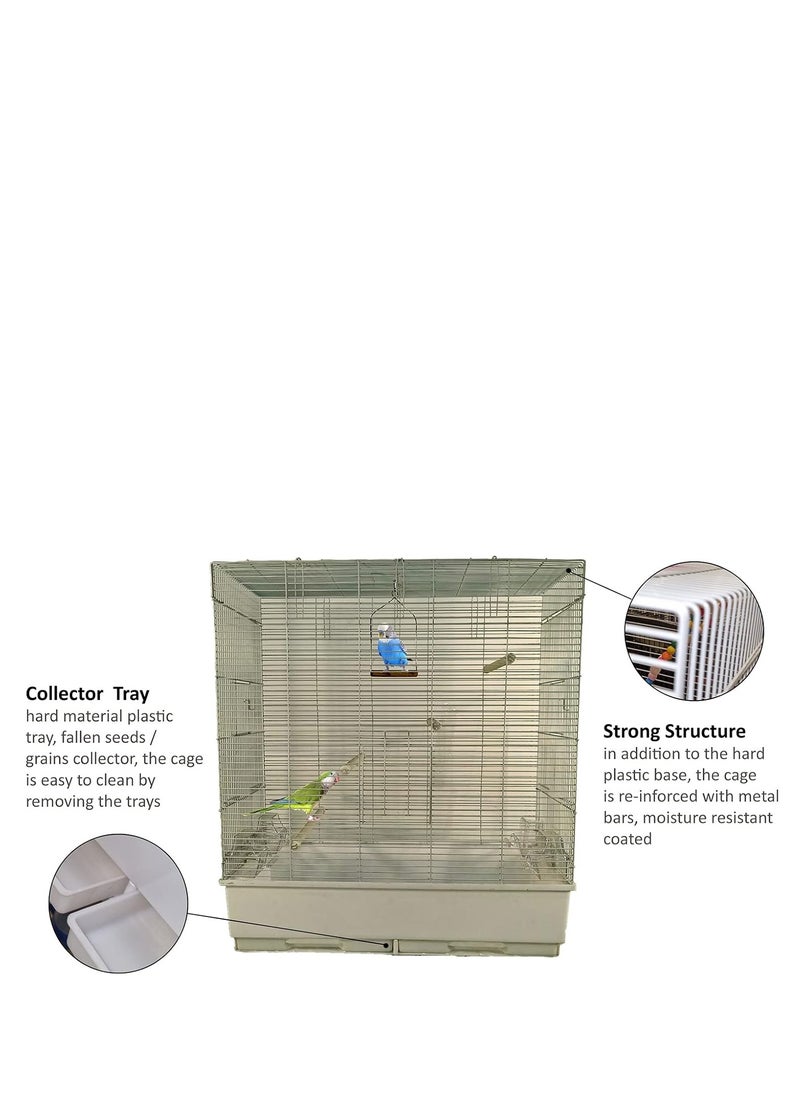 NNC PETS Bird Cage - Parrot Cage with Food Box, Metal Construction with Plastic Base, Entertaining Indoor Use, Easy to Assemble (80 cm Height)  - Image 4