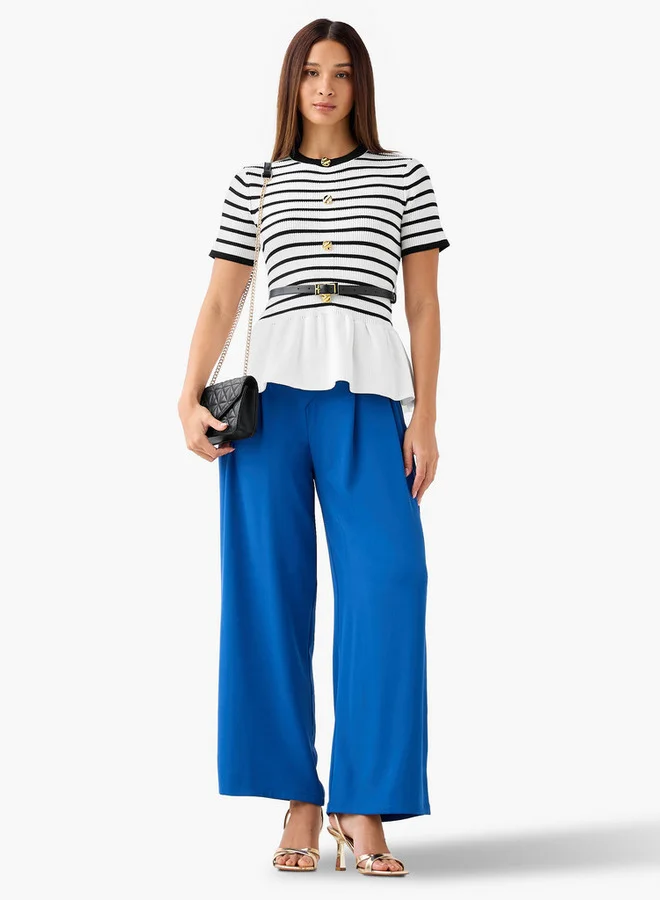 2Xtremz 2Xtremz Striped Crew Neck Peplum Top With Belt