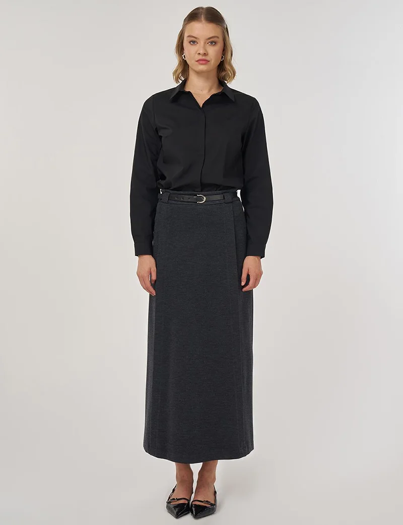Kayra Belt Detail Pencil Skirt in Smoke
