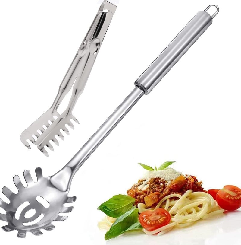 HZXSDEG 2Piece Spaghetti Set Stainless Steel Pasta Server  Tongs Heat Resistant 12 Inch 