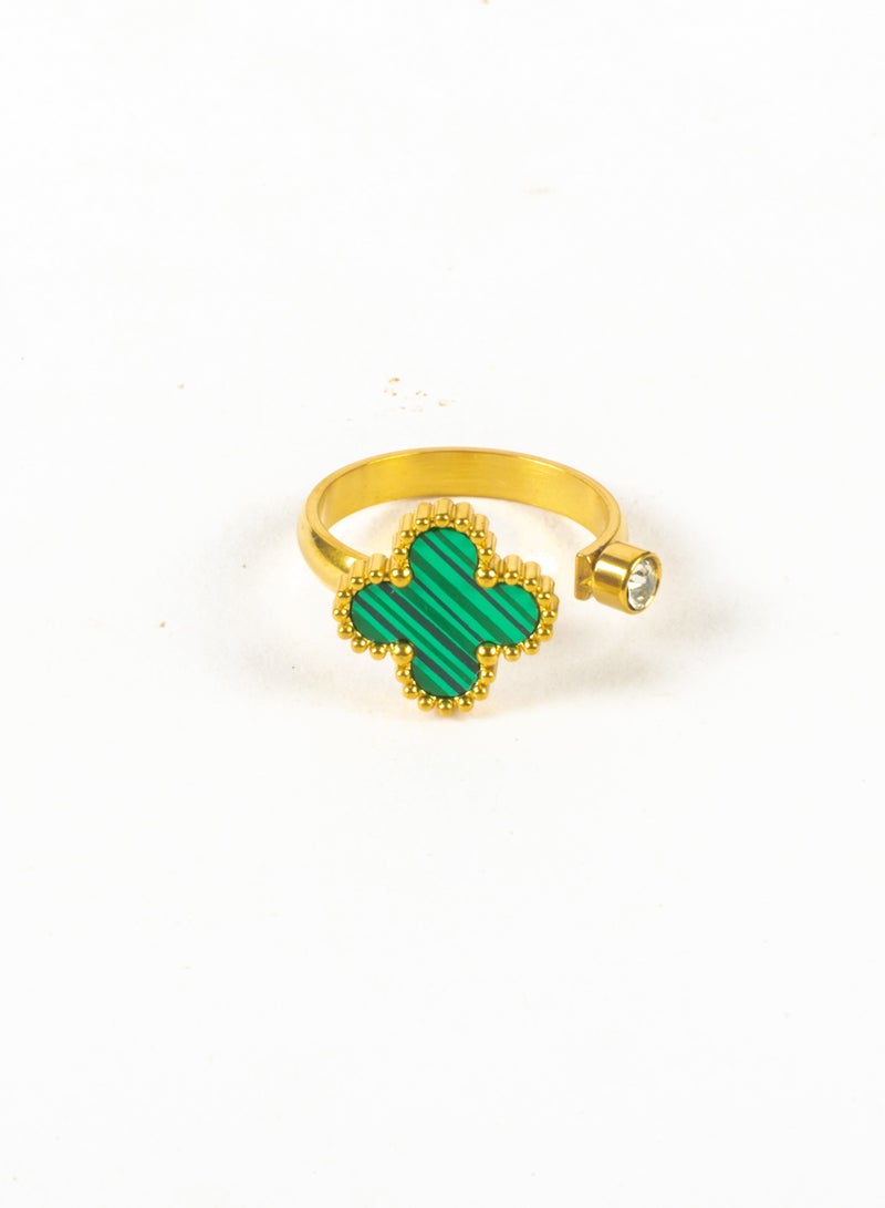 The Black Pearl Accessories Stainless Steel Free Size Green Clover Leaf Ring  - Image 1