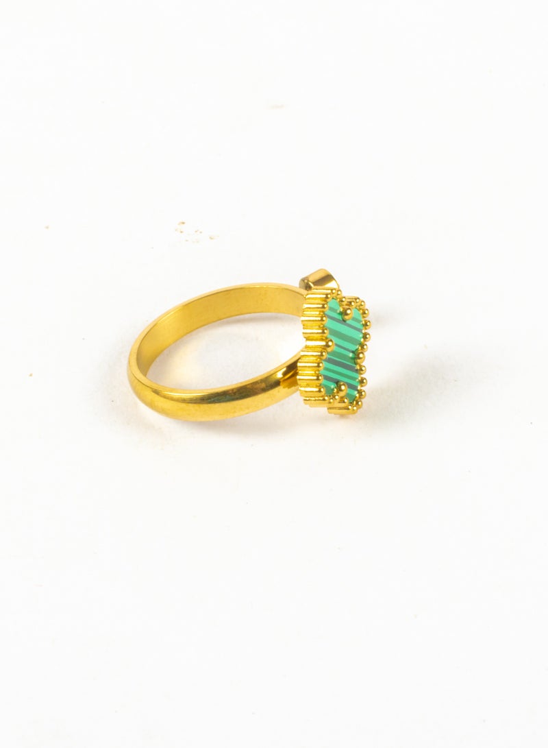 The Black Pearl Accessories Stainless Steel Free Size Green Clover Leaf Ring  - Image 2