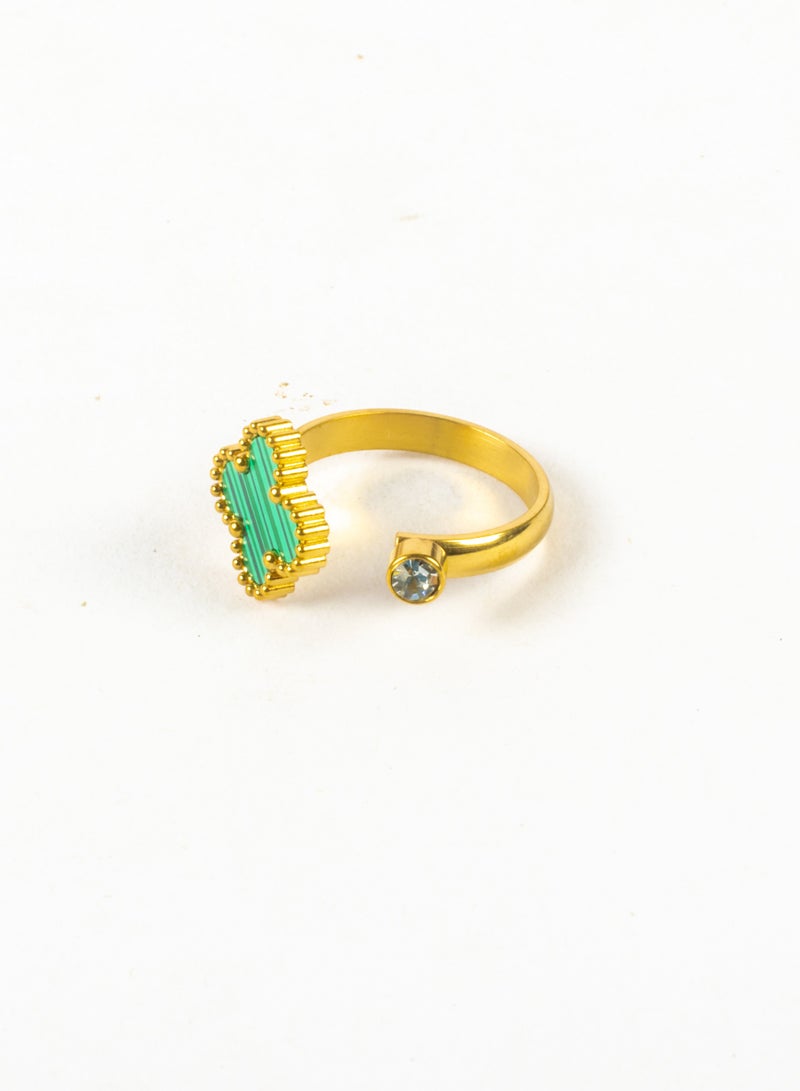 The Black Pearl Accessories Stainless Steel Free Size Green Clover Leaf Ring  - Image 3