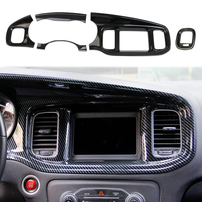 crosselec Carbon Fiber Center Consoles Dashboard Instrument Gauge Cluster Dash Air Vent Panel Kit Cover Trim Garnish Bezel for for Dodge Charger 20152023 Black Carbon Fiber