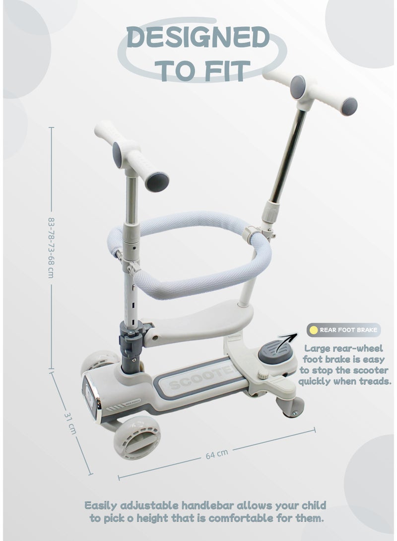 EASY FUTURE Foldable 4-in-1 Kids Scooter with Adjustable Handlebar, Removable Seat & Parent Push Bar, 360° Baby Fence, Three Wheel Toddler Kick Scooter for Boys and Girls 1-12 Years Old - Image 4