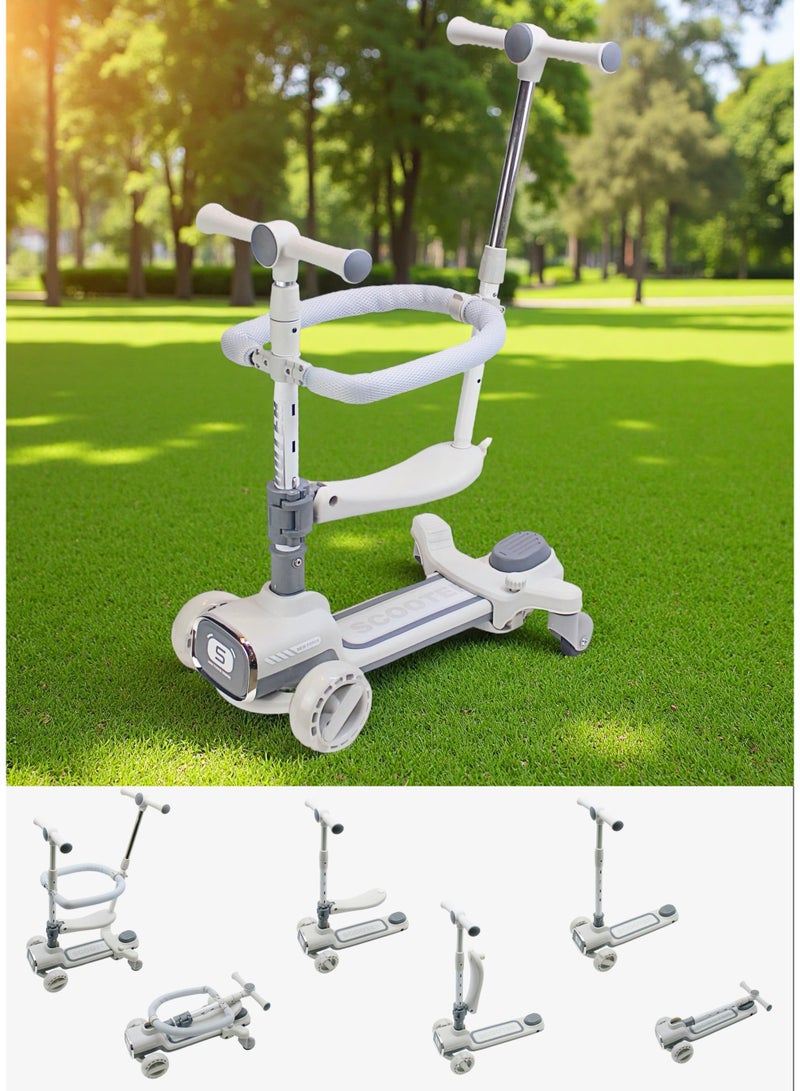EASY FUTURE Foldable 4-in-1 Kids Scooter with Adjustable Handlebar, Removable Seat & Parent Push Bar, 360° Baby Fence, Three Wheel Toddler Kick Scooter for Boys and Girls 1-12 Years Old - Image 1