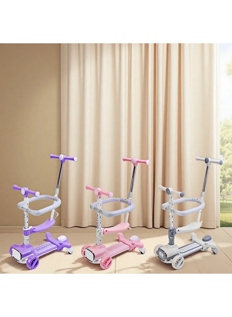 EASY FUTURE Foldable 4-in-1 Kids Scooter with Adjustable Handlebar, Removable Seat & Parent Push Bar, 360° Baby Fence, Three Wheel Toddler Kick Scooter for Boys and Girls 1-12 Years Old - Image 5