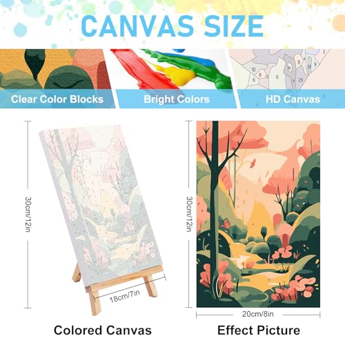 Offito 4 Pack Framed Paint by Numbers Kit for Adults Beginners with Wooden Easel, Four Seasons Easy Paint by Number Kit with Frame, Watercolor Adult Paint by Number Framed Canvas (8 * 12 Inch) - Image 3