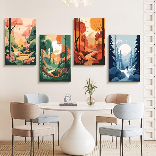 Offito 4 Pack Framed Paint by Numbers Kit for Adults Beginners with Wooden Easel, Four Seasons Easy Paint by Number Kit with Frame, Watercolor Adult Paint by Number Framed Canvas (8 * 12 Inch) - Image 2