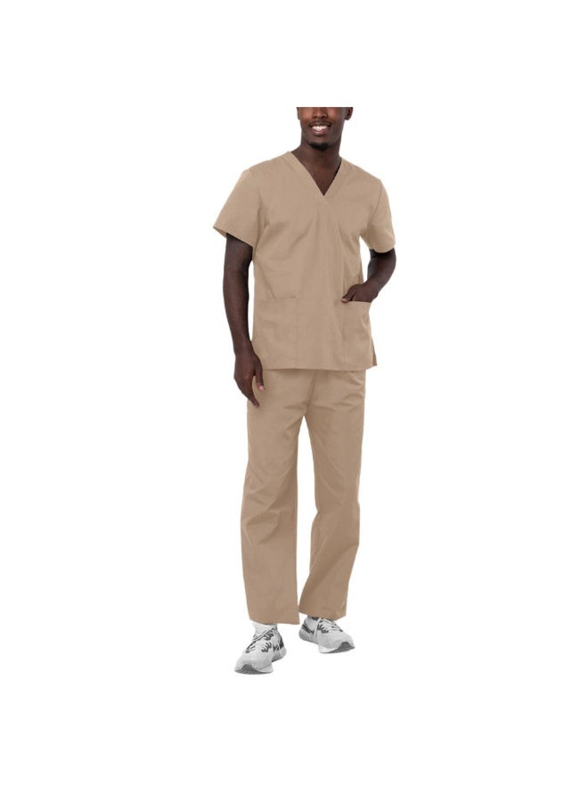 Loquat Womens Men Medical Scrubs Set Medical Uniform Set Dark Khaki - Image 2