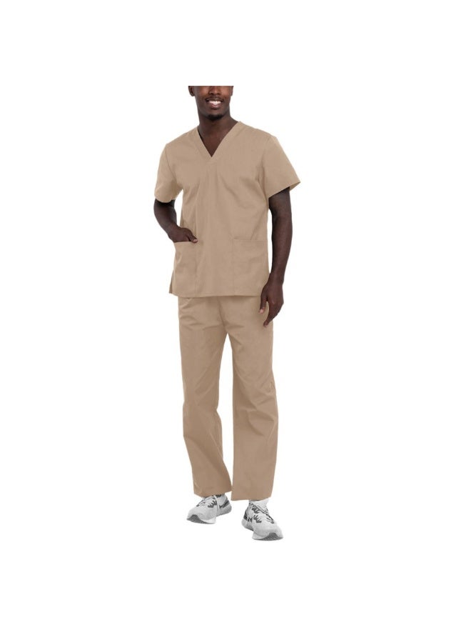 Loquat Womens Men Medical Scrubs Set Medical Uniform Set Dark Khaki - Image 1