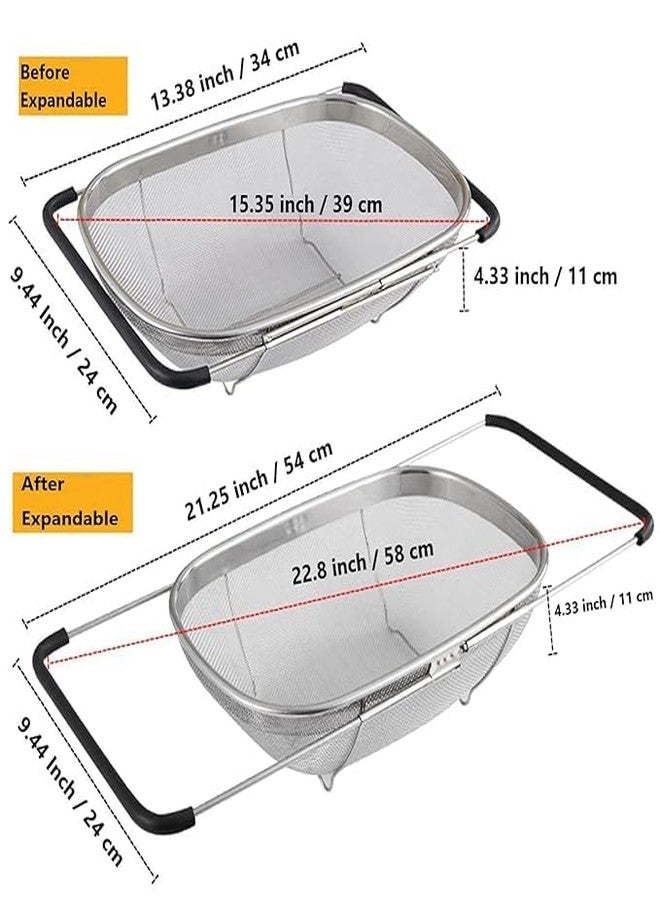 TRENDERA Stainless Steel Over Sink Colander Basket with Handles – Kitchen Sink Strainer for Washing Fruits, Vegetables & Pasta, Rustproof Mesh Drain Basket (Sliver) - Image 3