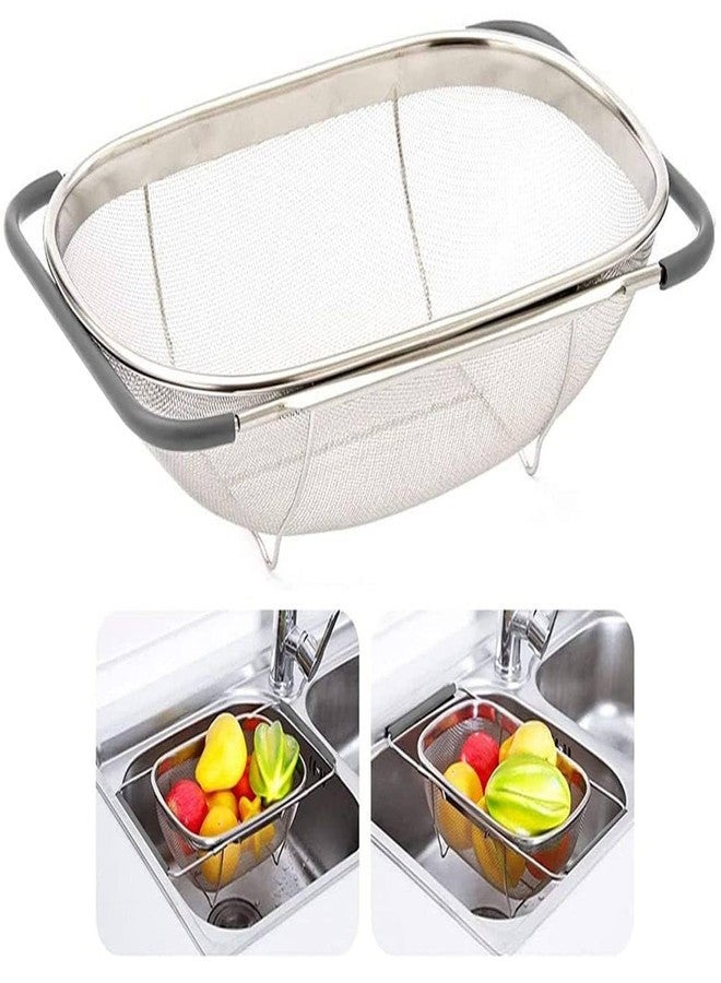 TRENDERA Stainless Steel Over Sink Colander Basket with Handles – Kitchen Sink Strainer for Washing Fruits, Vegetables & Pasta, Rustproof Mesh Drain Basket (Sliver) - Image 1
