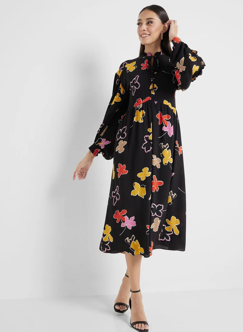 Ted Baker Floral Print Ruffle Detail Dress