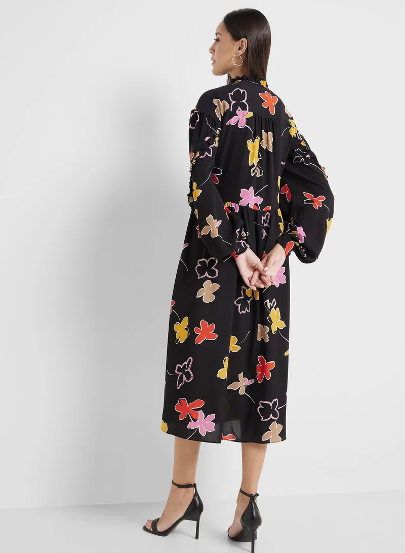 Ted Baker Floral Print Ruffle Detail Dress