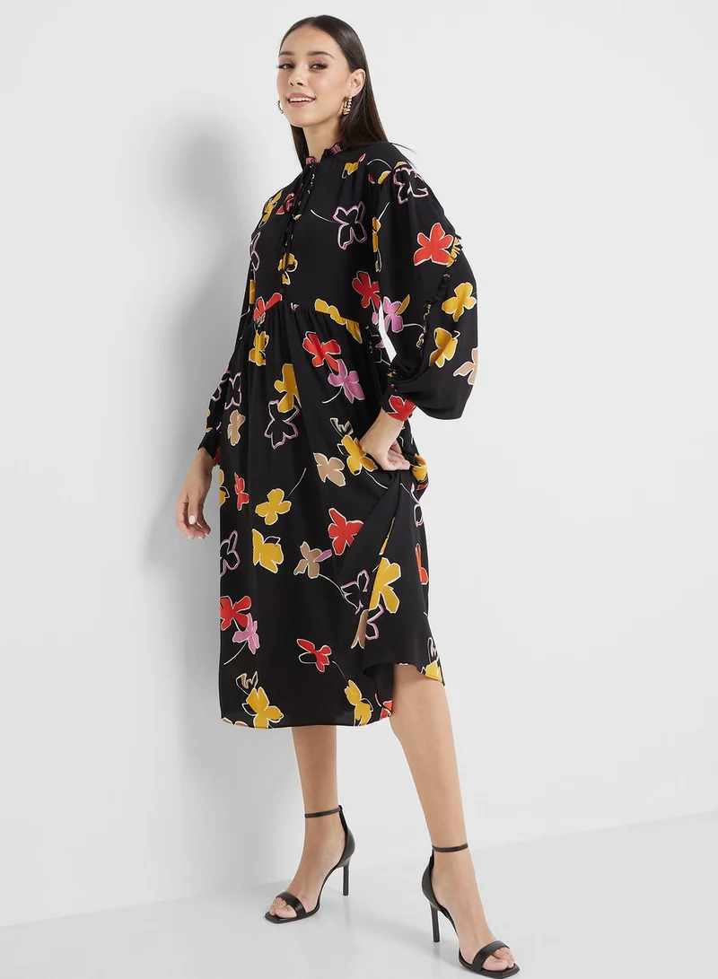 Ted Baker Floral Print Ruffle Detail Dress