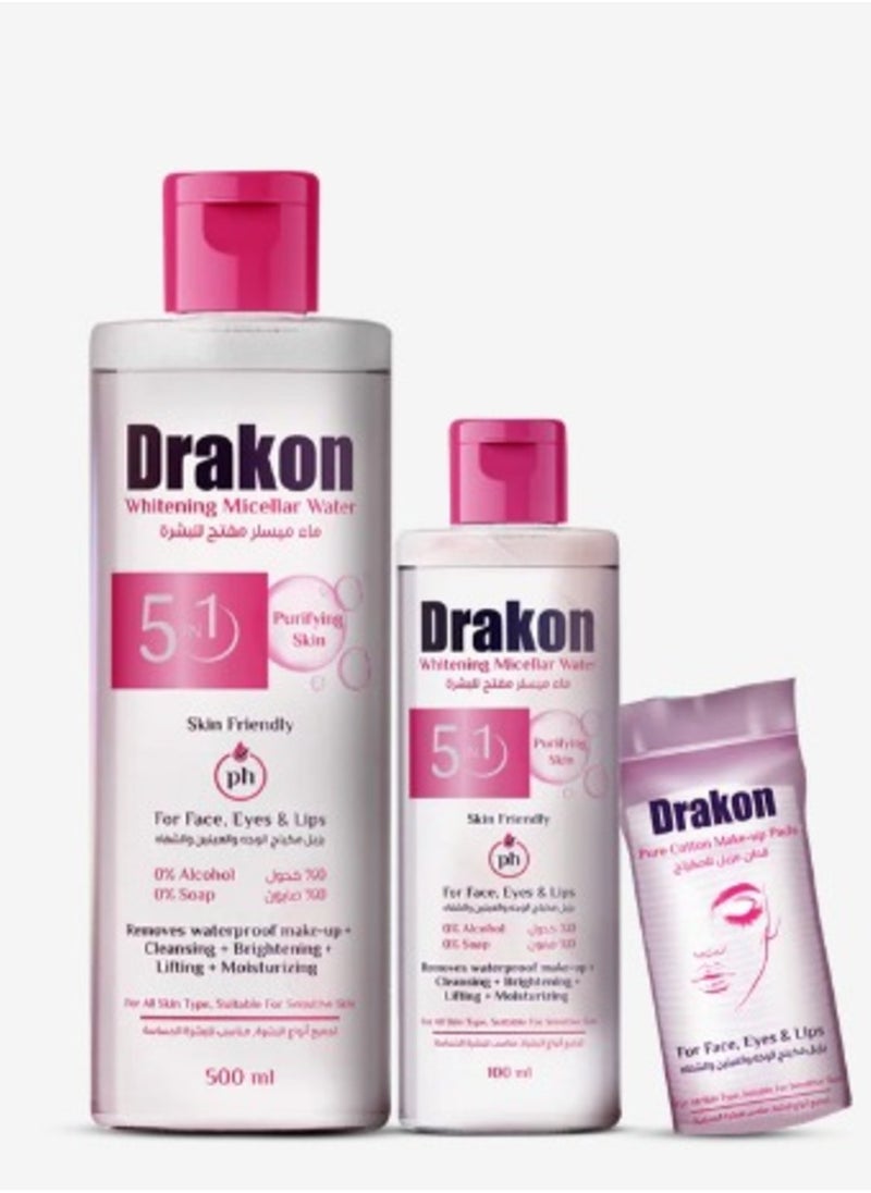 DRAKON - Drakon whitening micellar water 500+100+cotton pad - Image 1