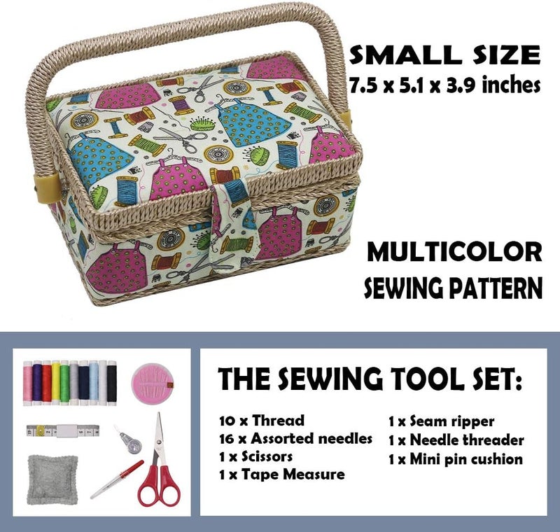 DD Samll Sewing Basket Organizer with Mini Sewing Kit Accessories for Kids/Girls/Beginners Christmas Birthday Gift - Image 5