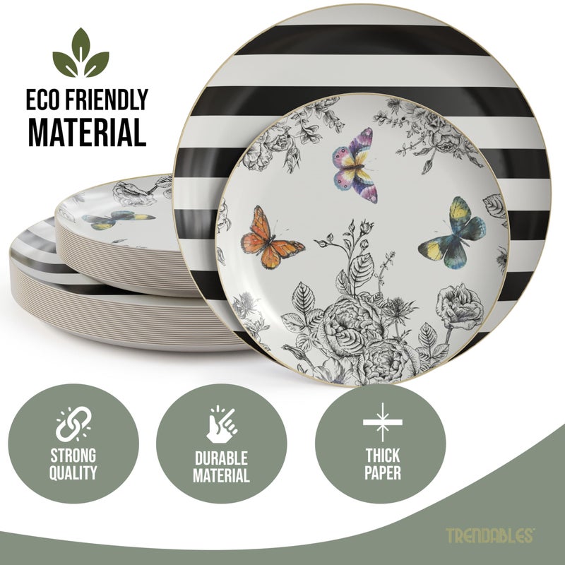 Trendables Floral Paper Plates 8.5 Inch & 10.5 Inch 40 Pcs Dinner Plate Set Fancy Disposable Plates for Party for 20 Guests 20 X 8 & 20 X 10 Large & Small Paper Plate Set for Parties Monarch - Image 2