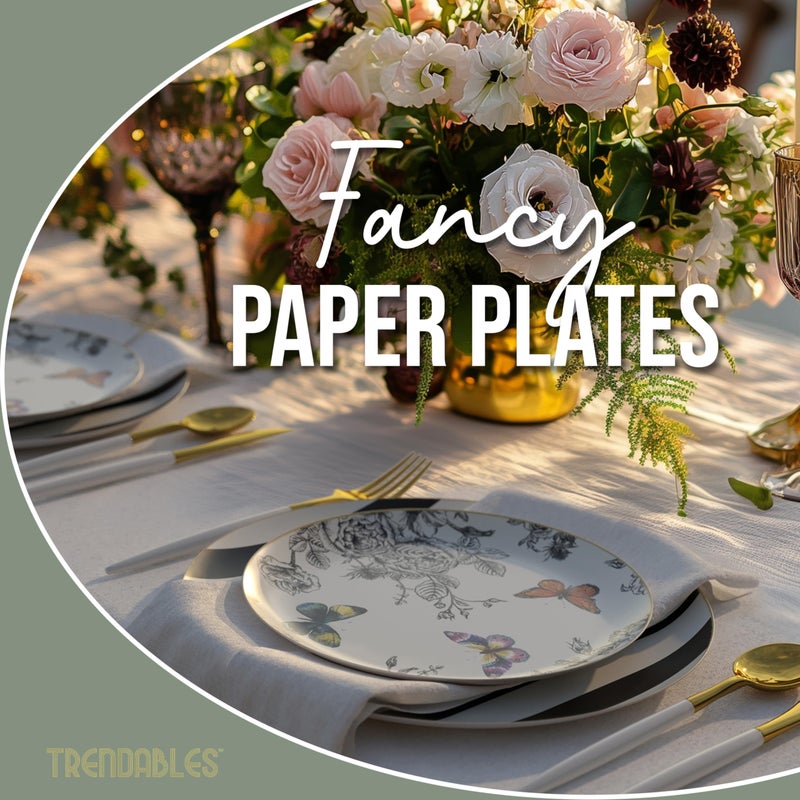 Trendables Floral Paper Plates 8.5 Inch & 10.5 Inch 40 Pcs Dinner Plate Set Fancy Disposable Plates for Party for 20 Guests 20 X 8 & 20 X 10 Large & Small Paper Plate Set for Parties Monarch - Image 3