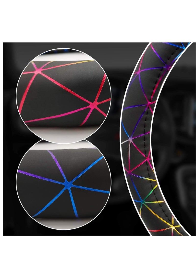 SYOSI Colorful Leather Steering Wheel Cover, Universal Fit 14.5-15.25 inch Steering Wheel Covers for Car Truck for SUV, Breathable, Anti Slip & Odor Free, Warm in Winter and Cool in Summer for Man Woman - Image 2