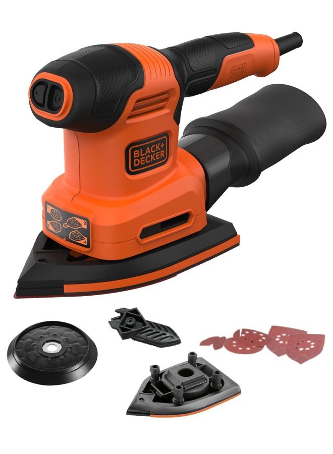 BLACK+DECKER 200W 4-in-1 Multi Sander with Interchangeable Base, Orange/Black - BEW200-GB, 2 Years Warranty Orange/Black - Image 1
